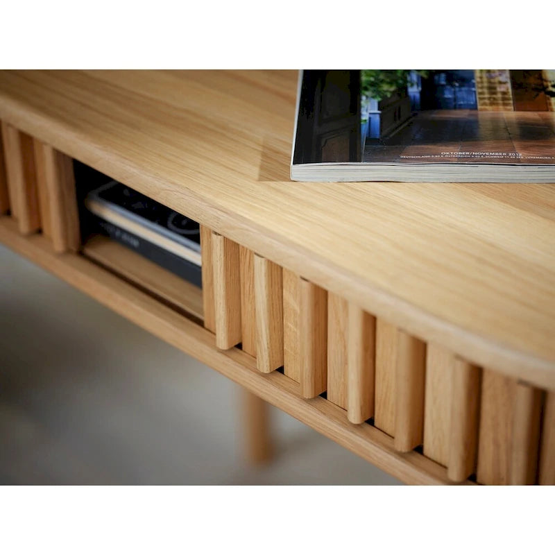 Meuble TV bas coulissant arrondi Mid-Century Modern