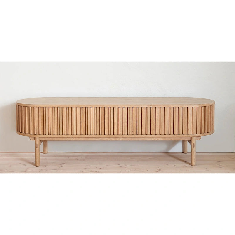 Meuble TV bas coulissant arrondi Mid-Century Modern