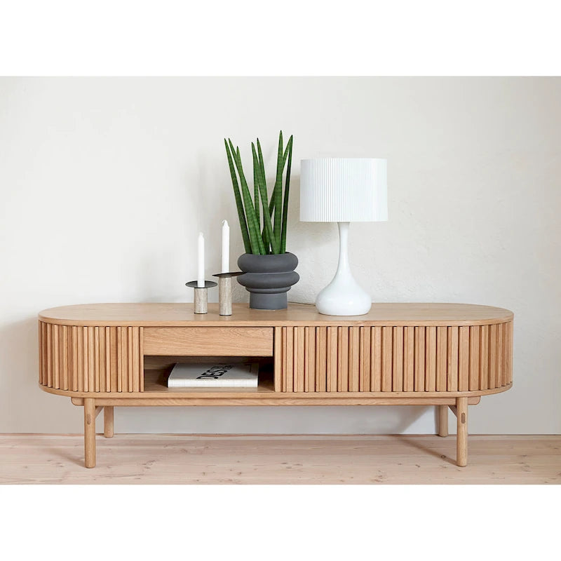 Meuble TV bas coulissant arrondi Mid-Century Modern