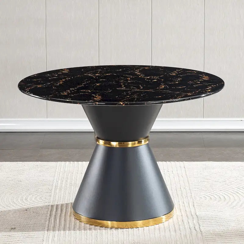 Table à manger ronde en MDF imprimé marbre noir