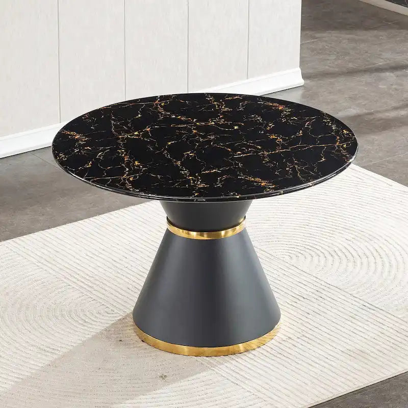 Table à manger ronde en MDF imprimé marbre noir