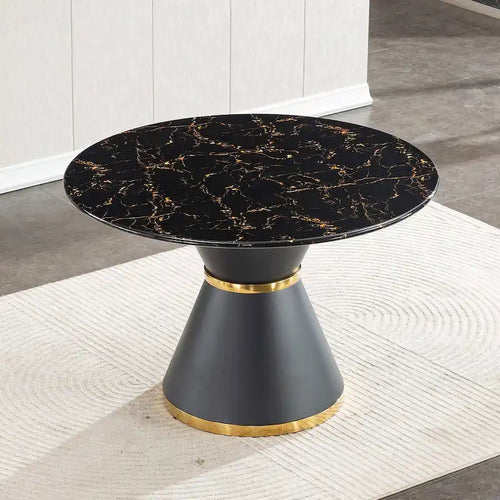 Table à manger ronde en MDF imprimé marbre noir
