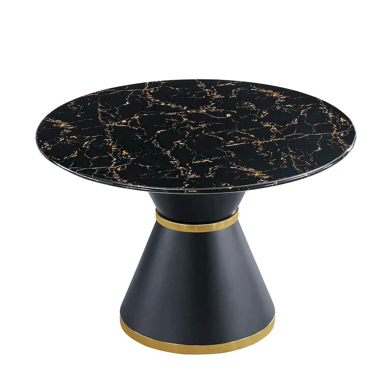 Table à manger ronde en MDF imprimé marbre noir