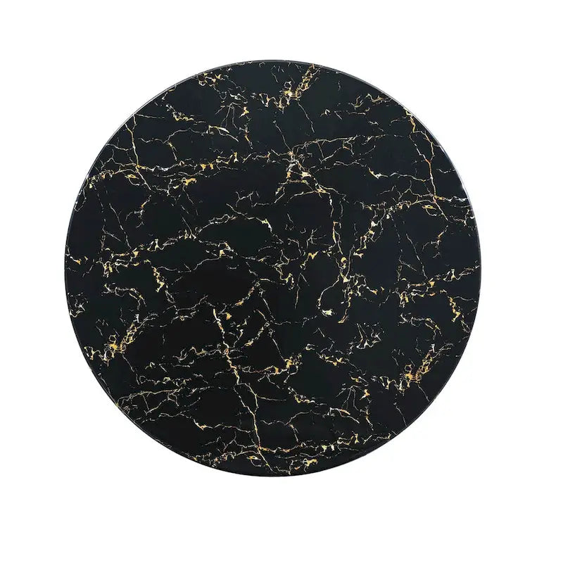 Table à manger ronde en MDF imprimé marbre noir