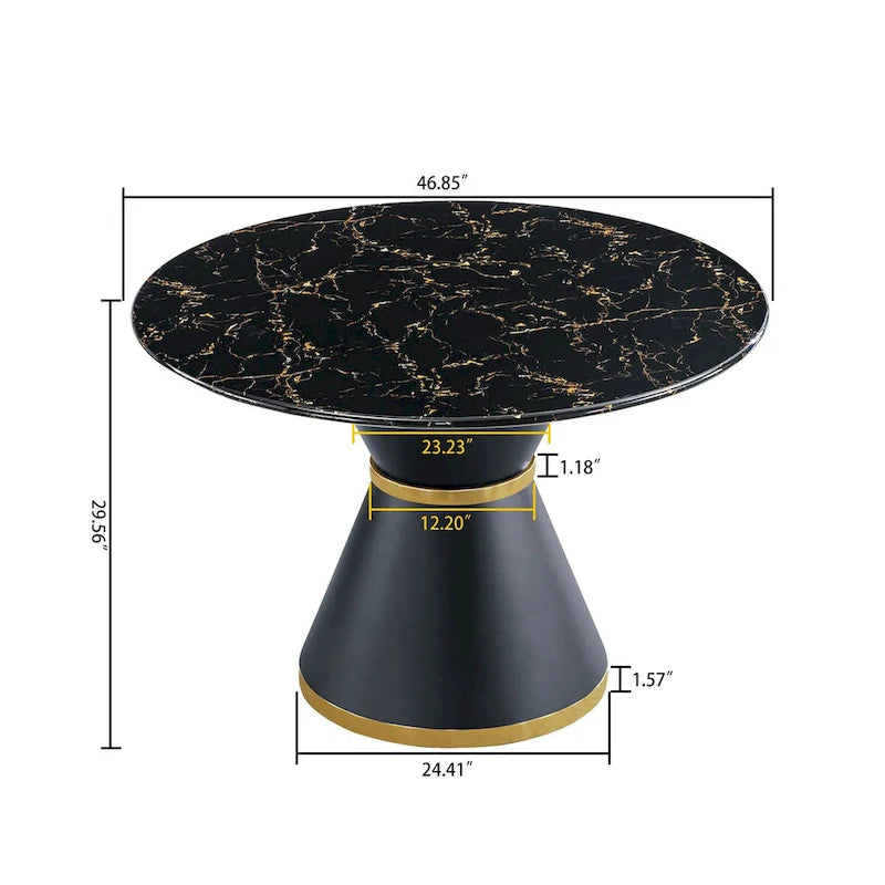 Table à manger ronde en MDF imprimé marbre noir