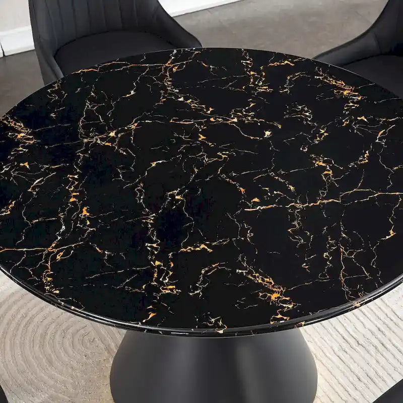 Table à manger ronde en MDF imprimé marbre noir