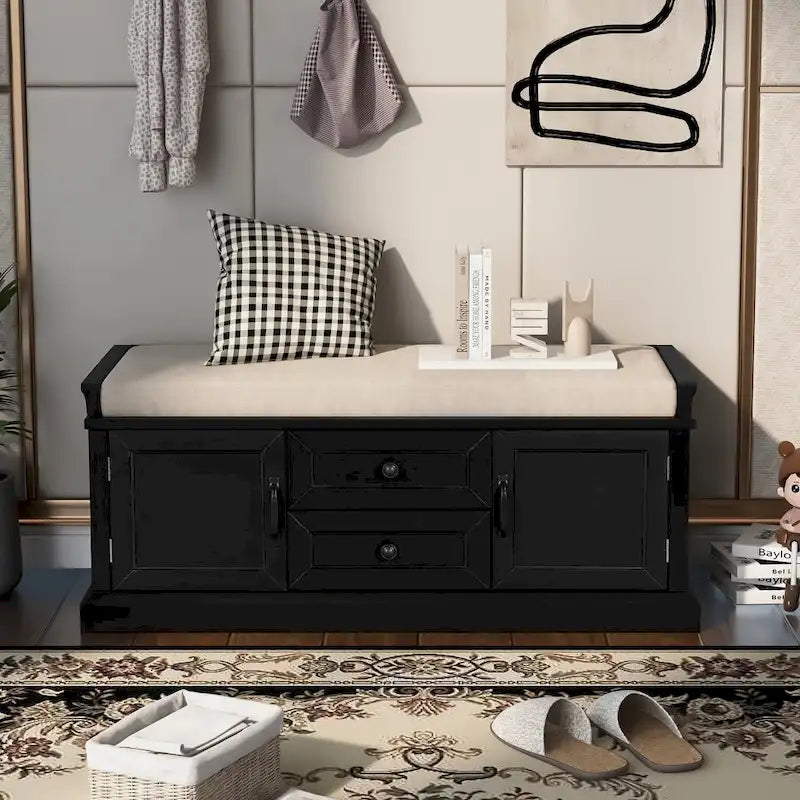 Banc de rangement avec 2 tiroirs et 2 placards