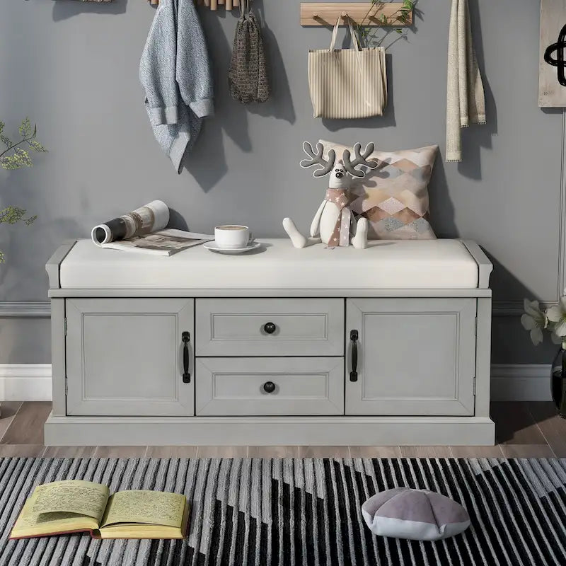 Banc de rangement avec 2 tiroirs et 2 placards