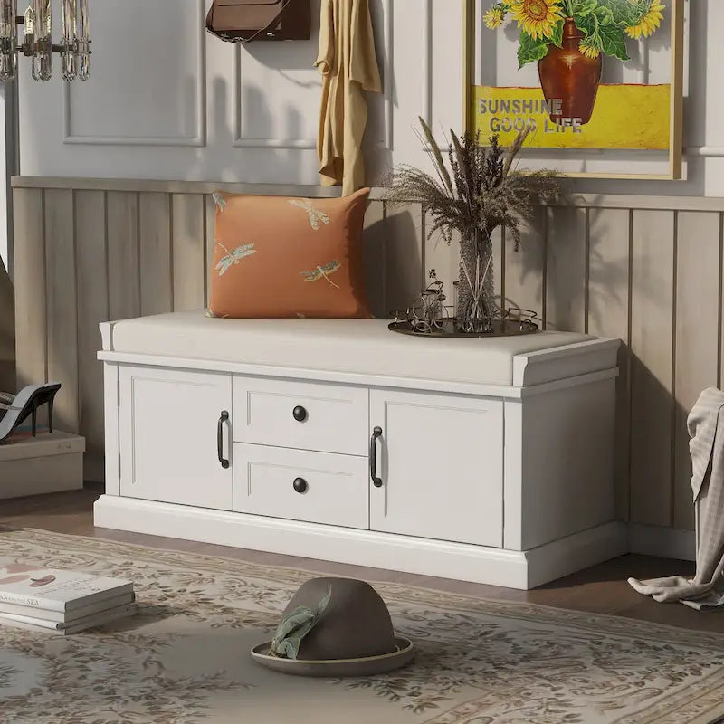Banc de rangement avec 2 tiroirs et 2 placards