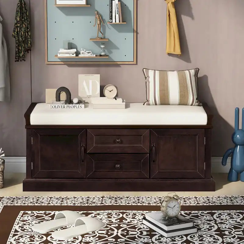 Banc de rangement avec 2 tiroirs et 2 placards