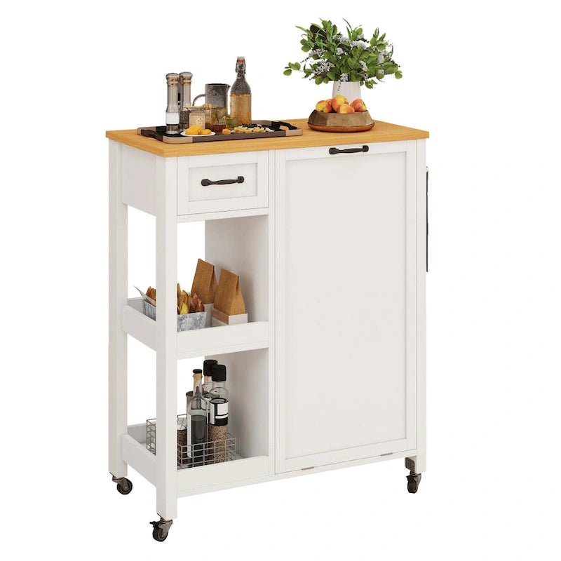 Desserte de cuisine sur roulettes avec meuble de rangement pour poubelle
